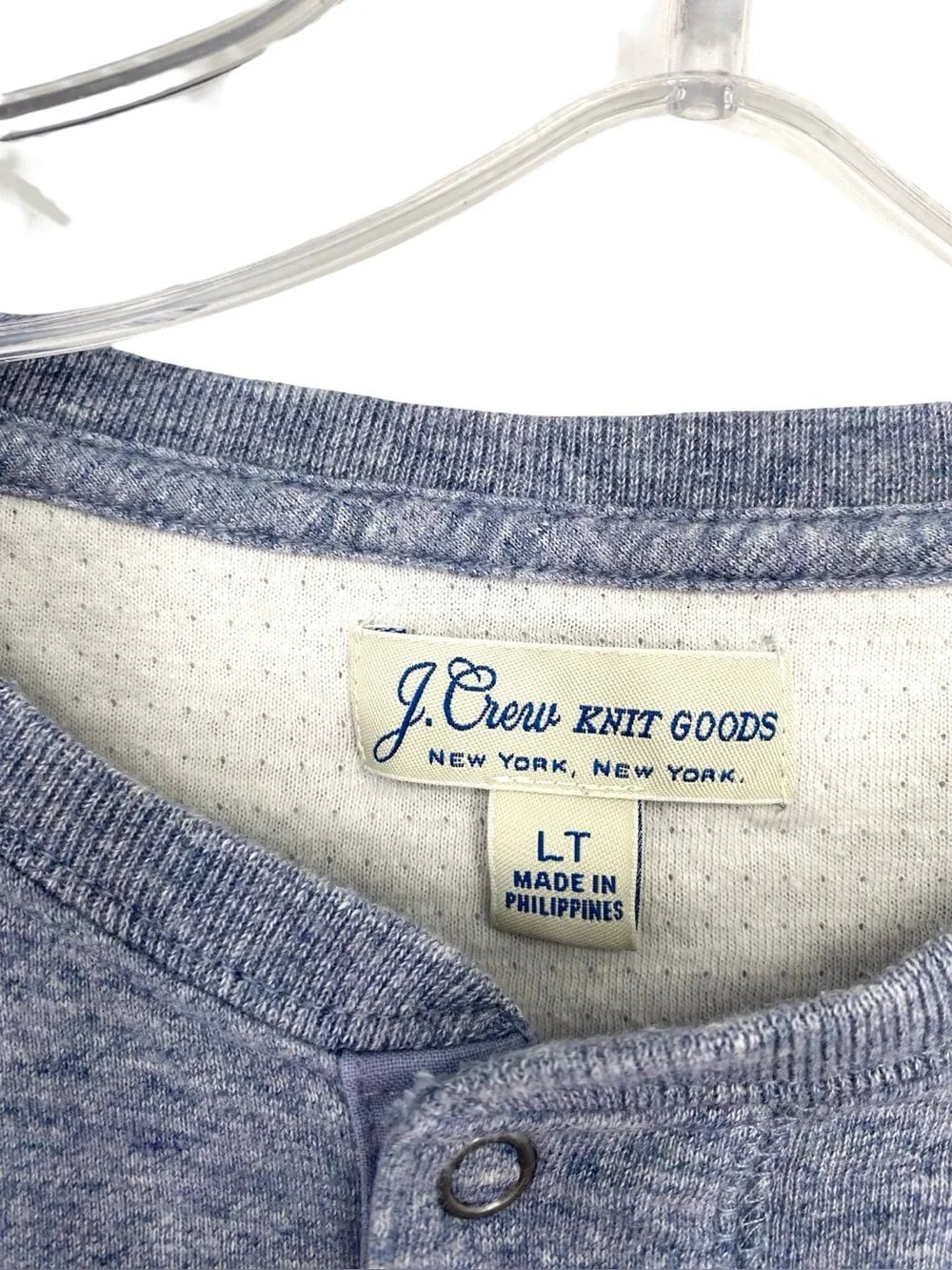 J. Crew Knit Goods Men’s Henley Sweatshirt Heather Blue Terry Cotton Large Tall
